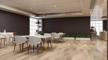 luxury wooden  restaurant 3d design interior for wall mockup