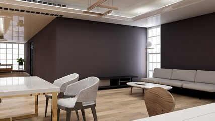 luxury wooden  restaurant 3d design interior for wall mockup