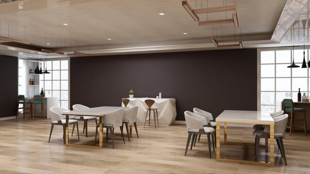 luxury wooden  restaurant 3d design interior for wall mockup