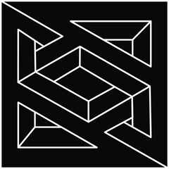 Impossible shapes logo design, optical illusion object. Optical art figure. Line art. Escher style.