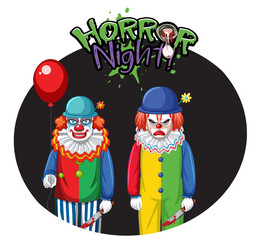 Obraz na płótnie Canvas Horror Night badge with two creepy clowns
