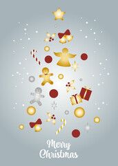 クリスマスイメージのイラスト素材 ベクター 雪と浮かぶオーナメント