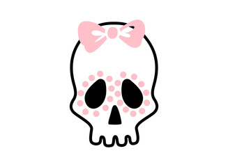 Cute Skull with bow. Halloween character. Vector illustration