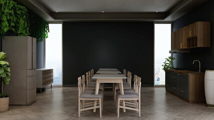 modern business office manager room with 3d design interior for company wall logo mockup