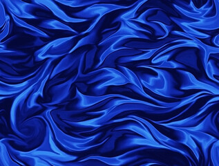 Elegant ultramarine fabric backgrounds. Metallic color of shiny textile, soft blue texture. Satin folds, waves pattern. Luxury fashion. Smooth glossy clothes. Silk bedsheet. Seamless wallpaper - obrazy, fototapety, plakaty