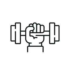 Hand with dumbbell linear icon. Thin line customizable illustration. Vector isolated outline drawing. Editable stroke