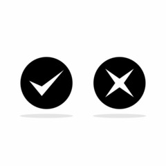 Check and wrong marks, Tick and cross marks, Accepted/Rejected, Approved/Disapproved, Yes/No, Right/Wrong, Green/Red, Correct/False, Ok/Not Ok - vector mark symbols. White outline design.