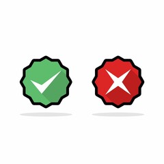 Check and wrong marks, Tick and cross marks, Accepted/Rejected, Approved/Disapproved, Yes/No, Right/Wrong, Green/Red, Correct/False, Ok/Not Ok - vector mark symbols in green and red. Black stroke