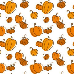 Pumpkins illustration for fabric, wrapping, textile, wallpaper, apparel. Seamless pattern. Vector.