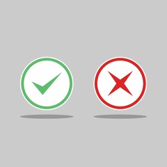 Check and wrong marks, Tick and cross marks, Accepted/Rejected, Approved/Disapproved, Yes/No, Right/Wrong, Green/Red, Correct/False, Ok/Not Ok - vector mark symbols in green and red. Isolated icon.