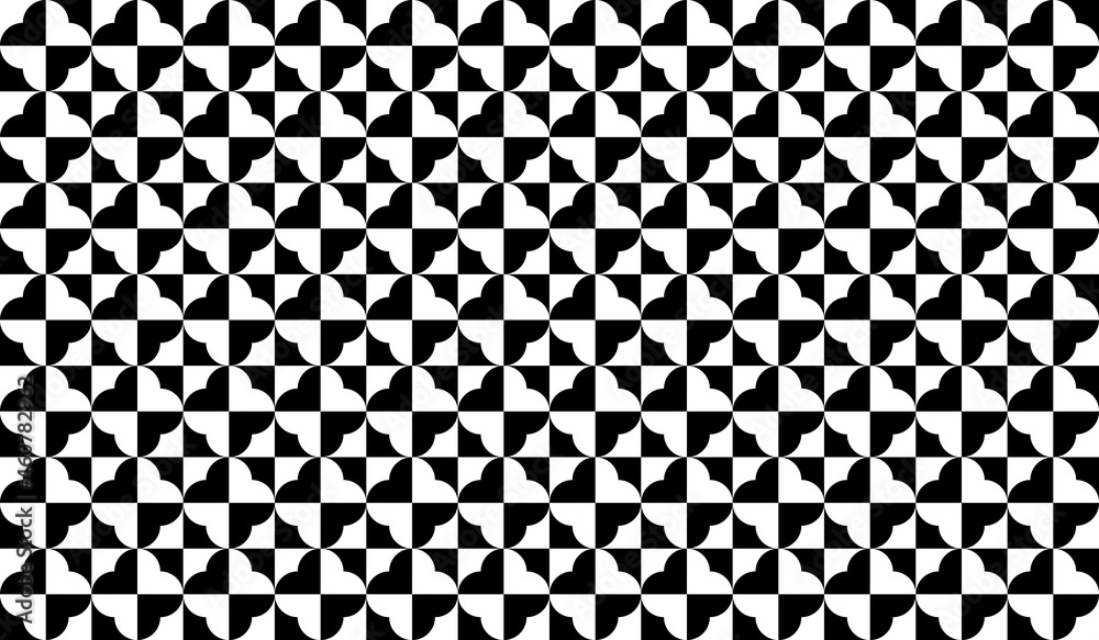 Poster Checker four parts cells pattern. Vector repeated black and white seamless sample.
