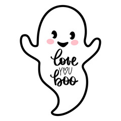 Cute Halloween Ghost illustration. Vector Cartoon spooky character.