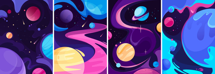 Collection of space posters. Placard designs in abstract style. © KurArt