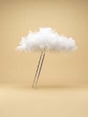 Cloud with ladder on cream background, successful business concept. 3D illustration, rendering.