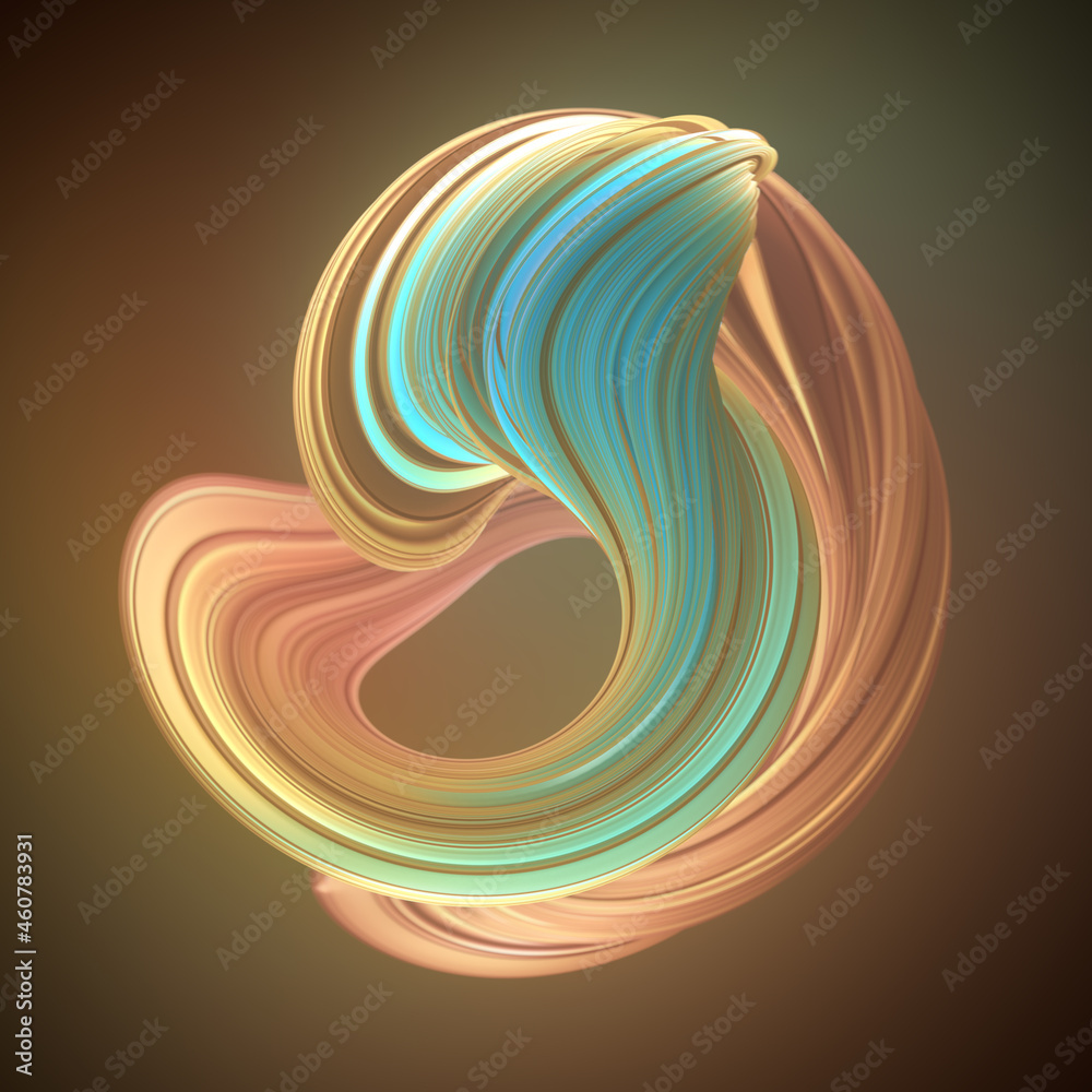 Poster Trendy abstract poster with twisted multicolor shape. 3d rendering digital illustration. Minimal style design
