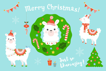 llama holiday vector illustration.