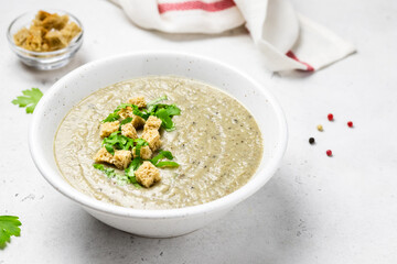 mushroom soup in a bowl.Copy space.