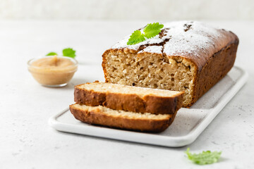 Cinnamon apple sauce cake. Space for text.