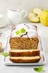 Vegan spicy coconut apple sauce cake. Space for text.