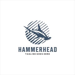 Hammerhead Shark Fish Logo Design - obrazy, fototapety, plakaty