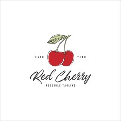 Red Cherry Fruit Logo Design Vector Image