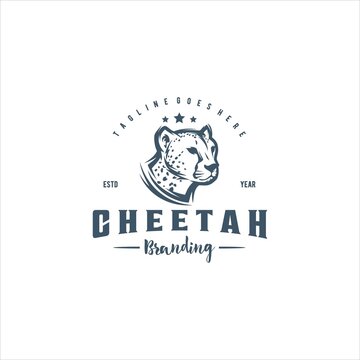 Cheetah Cat Vintage Retro Logo Design Vector Image