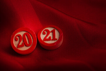 Bingo Numbers 2021  red background and copy space