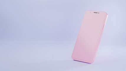 Smartphone golden model mock up pink color, Minimal mobile phone isolated on blue background, 3D rendering illustration