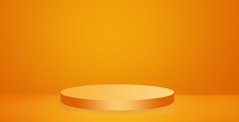 Orange pedestal podium on an orange background. Halloween background.Modern design for your product presentation. Copy space for text.3D-rendering