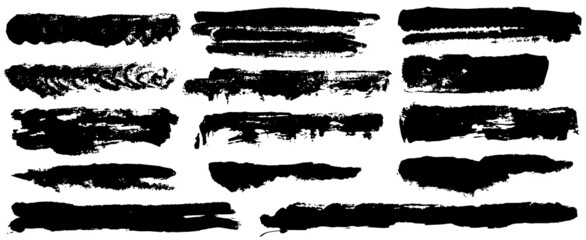 Paint roller, brush stroke distress overlay texture set. Dirty isolated basis. Grunge design element Artistic messy banner background collection. Vector