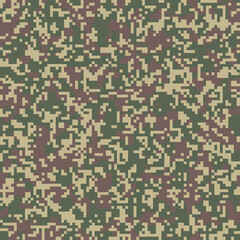 Vector digital camouflage seamless pattern. Green color tactical camo, background in military style. Khaki texture
