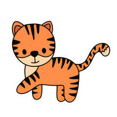 Vector cute red baby tiger standing pose isolated