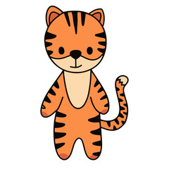 Vector cute red baby tiger standing pose isolated