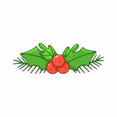 Christmas holly with pine tree and red berries. Holiday clipart isolated on white background - 460787710