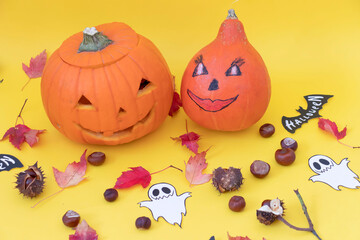 halloween, pumpkin, couple, vegetable, leaves, fire, smoke, autumn, season, holiday, october, candles, yellow, faces, chestnuts, ghosts, backgrounds
