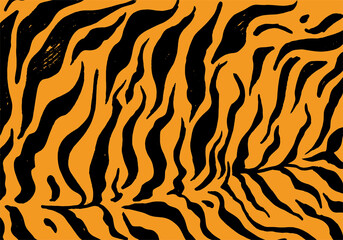 the texture of the tiger skin. hand-drawn horizontal background of black uneven stripes on an orange background for a design template