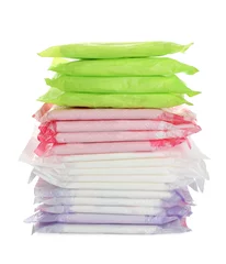 Foto op Canvas Stack of menstrual pads on white background. Gynecological care © New Africa