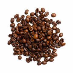 Coffee beans isolated on white, top view