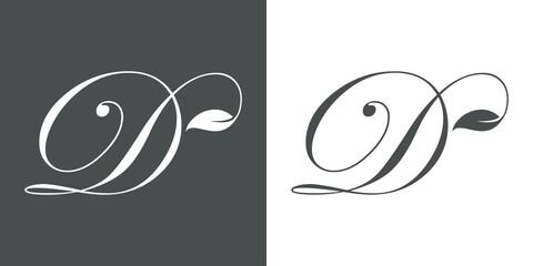 Logotipo letra inicial D con hojas de planta en fondo gris y fondo blanco - obrazy, fototapety, plakaty