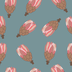 Cute seamless pattern from pink artichokes on dark background. Vector illustration	