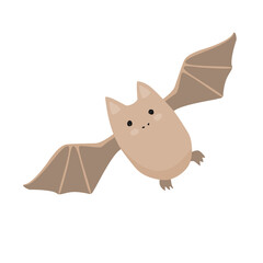 Cute Cartoon Halloween bat. Flying baby bat vector illustration isolated on white