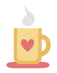 A cup with a heart, with a hot drink. Modern flat style vector illustration isolated on a white background. 