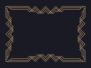 Art deco frame. Vintage linear border. Design a template for invitations, leaflets and greeting cards. Geometric golden frame. The style of the 1920s - 1930s. Vector illustration
