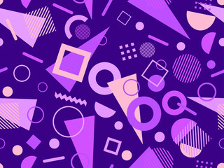 Memphis seamless pattern. Geometric elements memphis in the style of 80's. Trendy retro background for printing on paper, advertising materials and fabric. Vector illustration