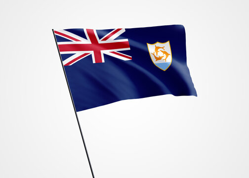 Anguilla flag flying high in the white isolated background. May 30 Anguilla independence day World national flag collection world national flag collection - Powered by Adobe