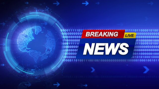Breaking News Template intro for TV broadcast news show program with 3D breaking news text and badge, cyber and futuristic style