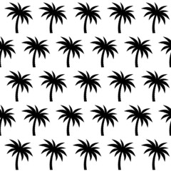Palm trees black silhouette seamless pattern isolated on white background. Vector monochrome seamless background.