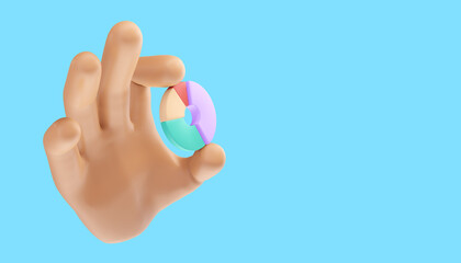 Cartoon hand holding Donut chart on an isolated background. 3d illustration