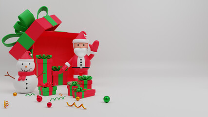 3d illustration merry christmas concept background with Santa Claus,gift box