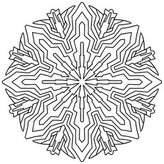 abstract flowers with geometric ornaments forming a simple mandala on a white background for coloring, vector